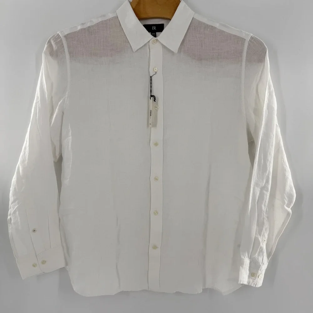 Banana Republic Mens XXL Slim Fit White 100% Linen Long Sleeve Shirt 804341-02-1